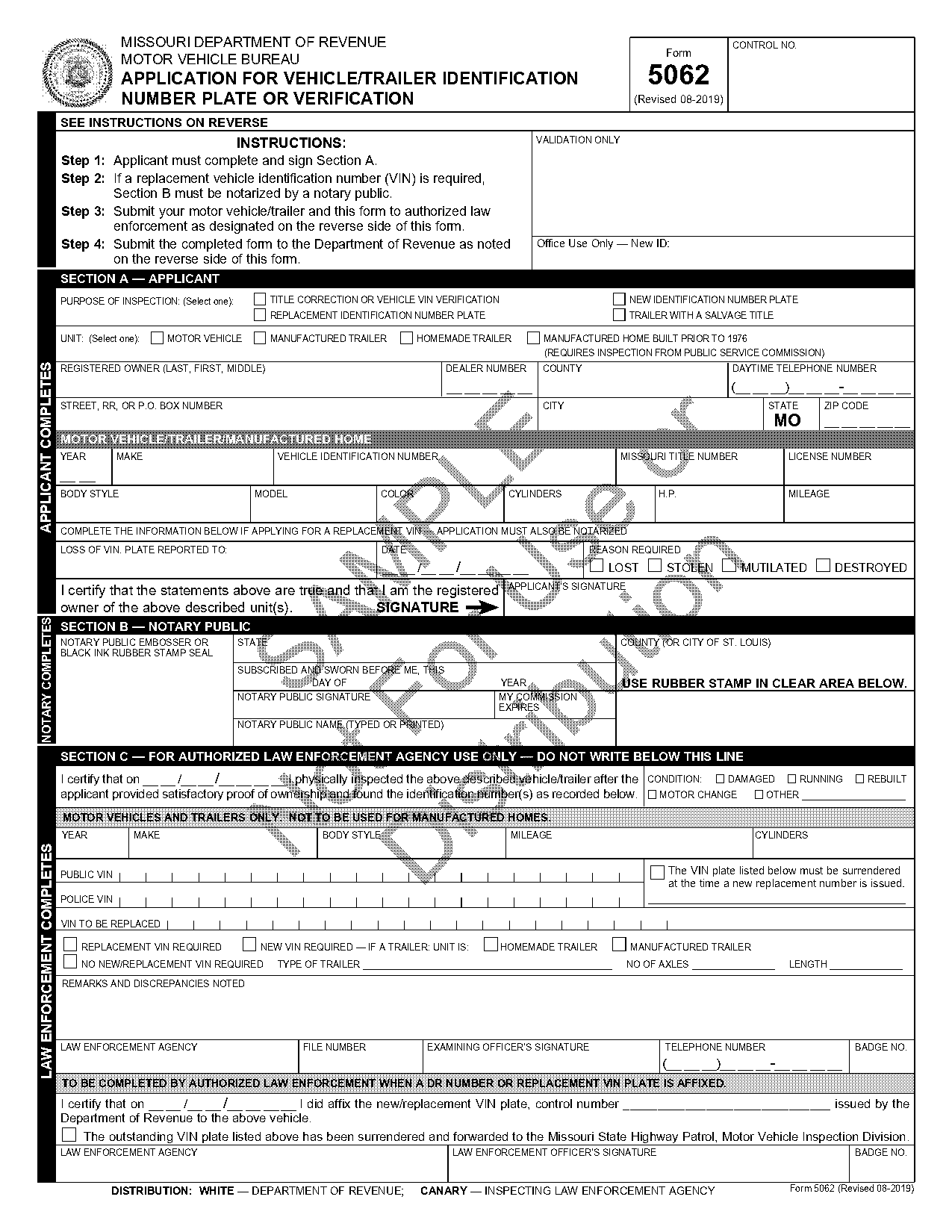 application for correction of vehicle document