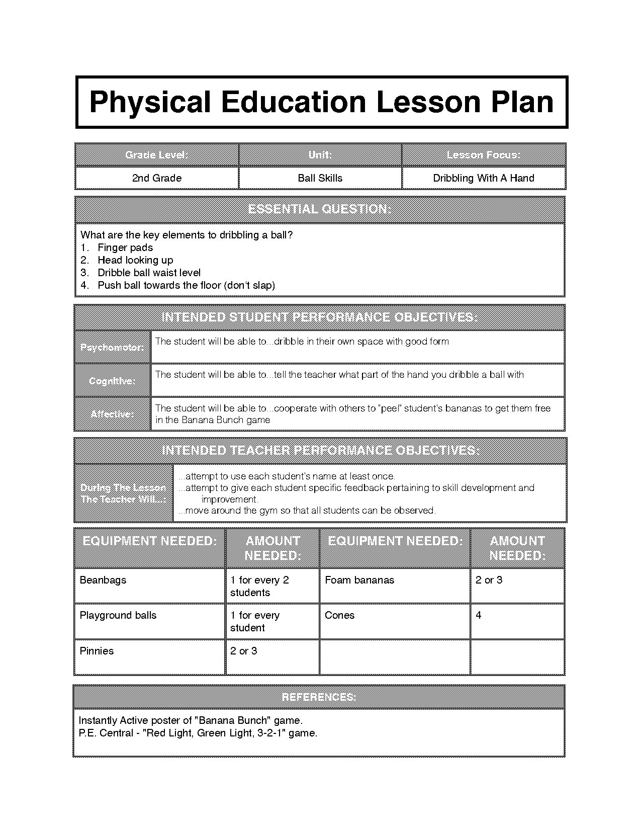 general lesson plan in physical education pdf