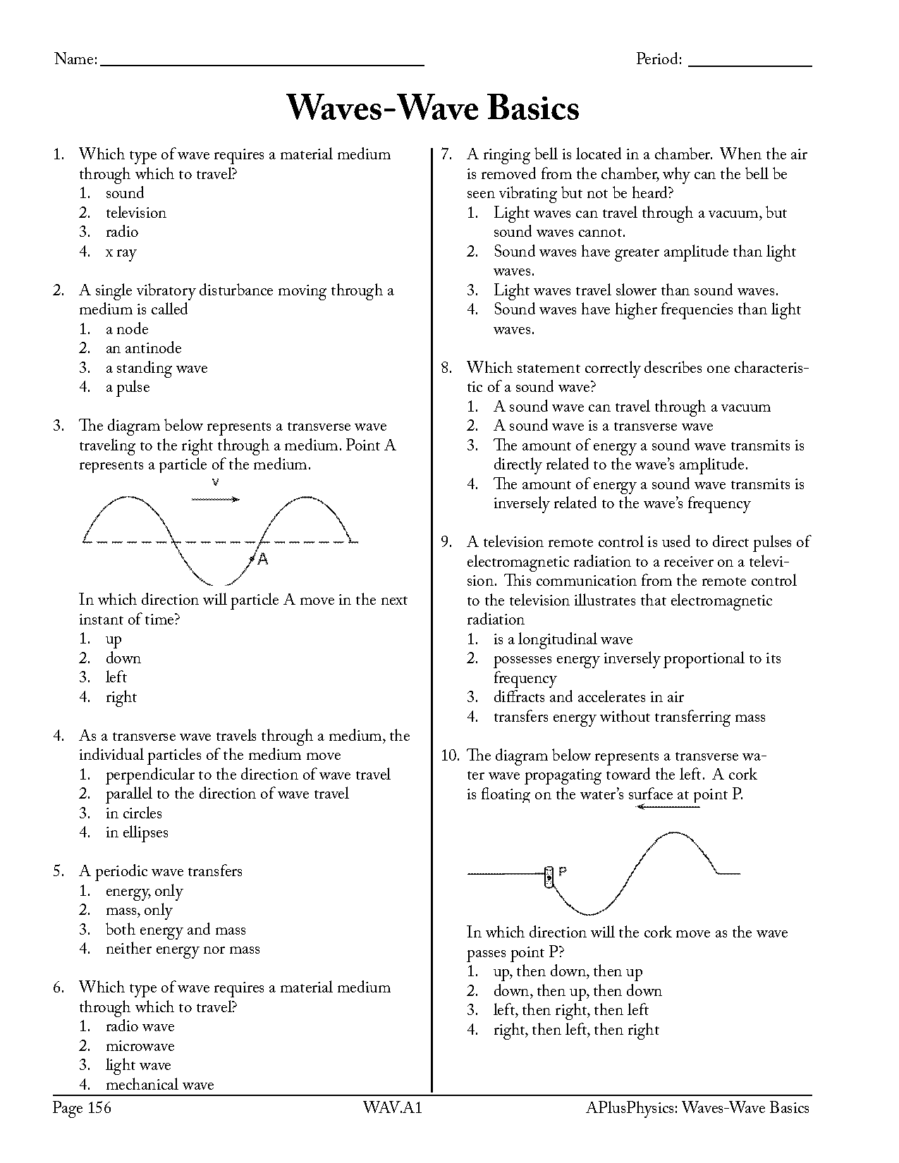 wave basics worksheet answers the physics classroom