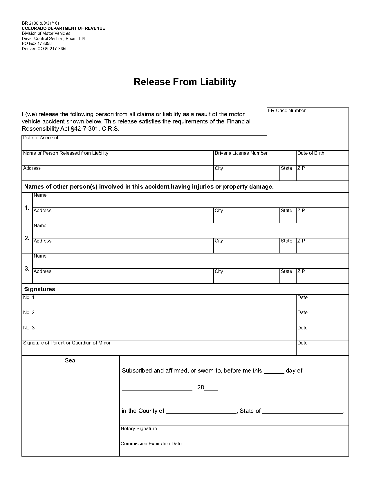 dmv liability release form