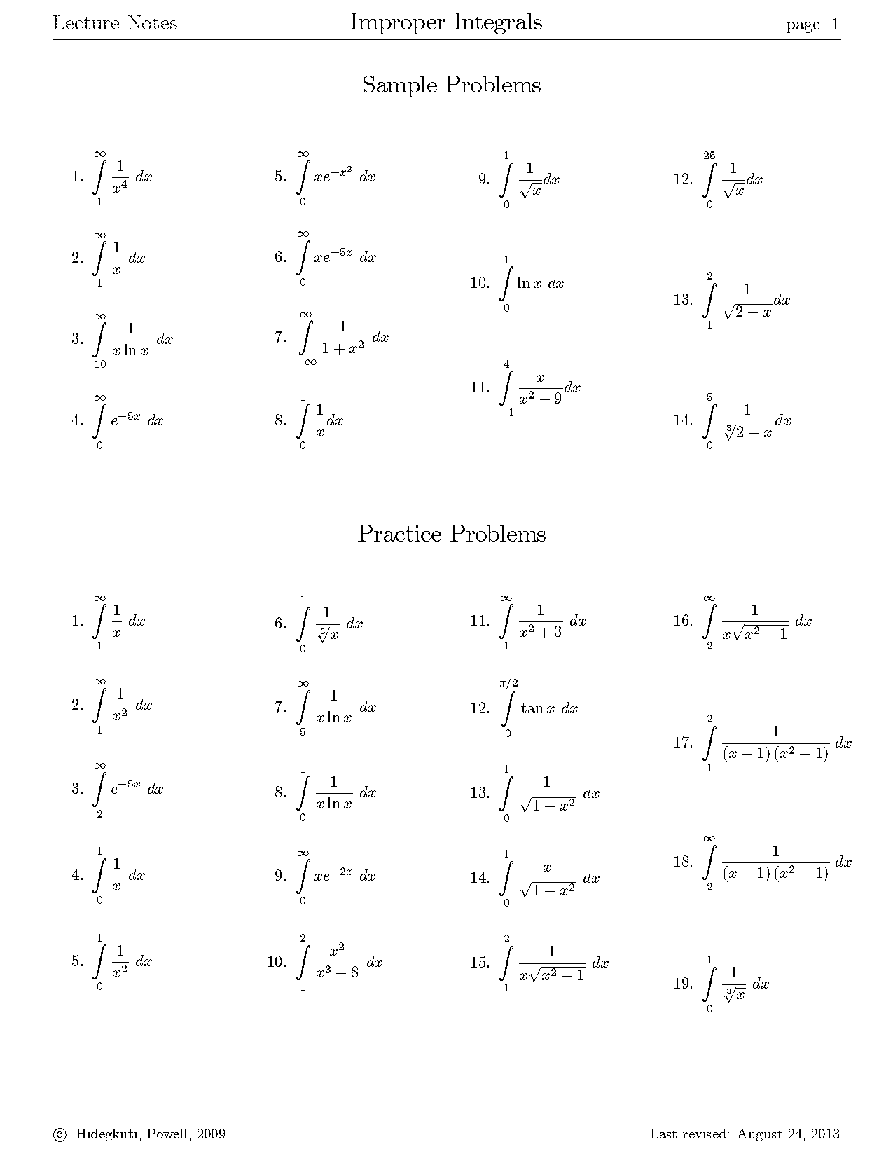 improper integrals examples and solutions