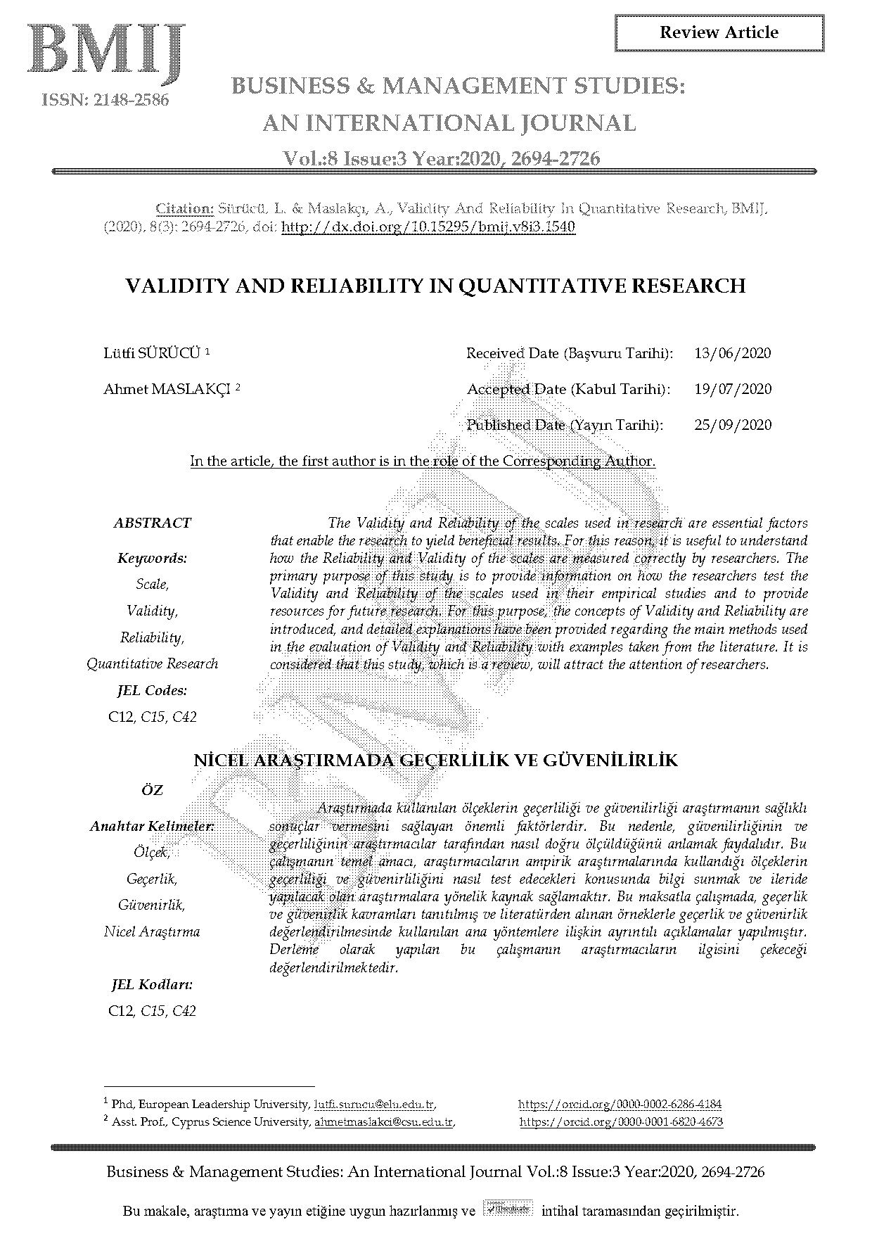 reliability and validity in quantitative research sample