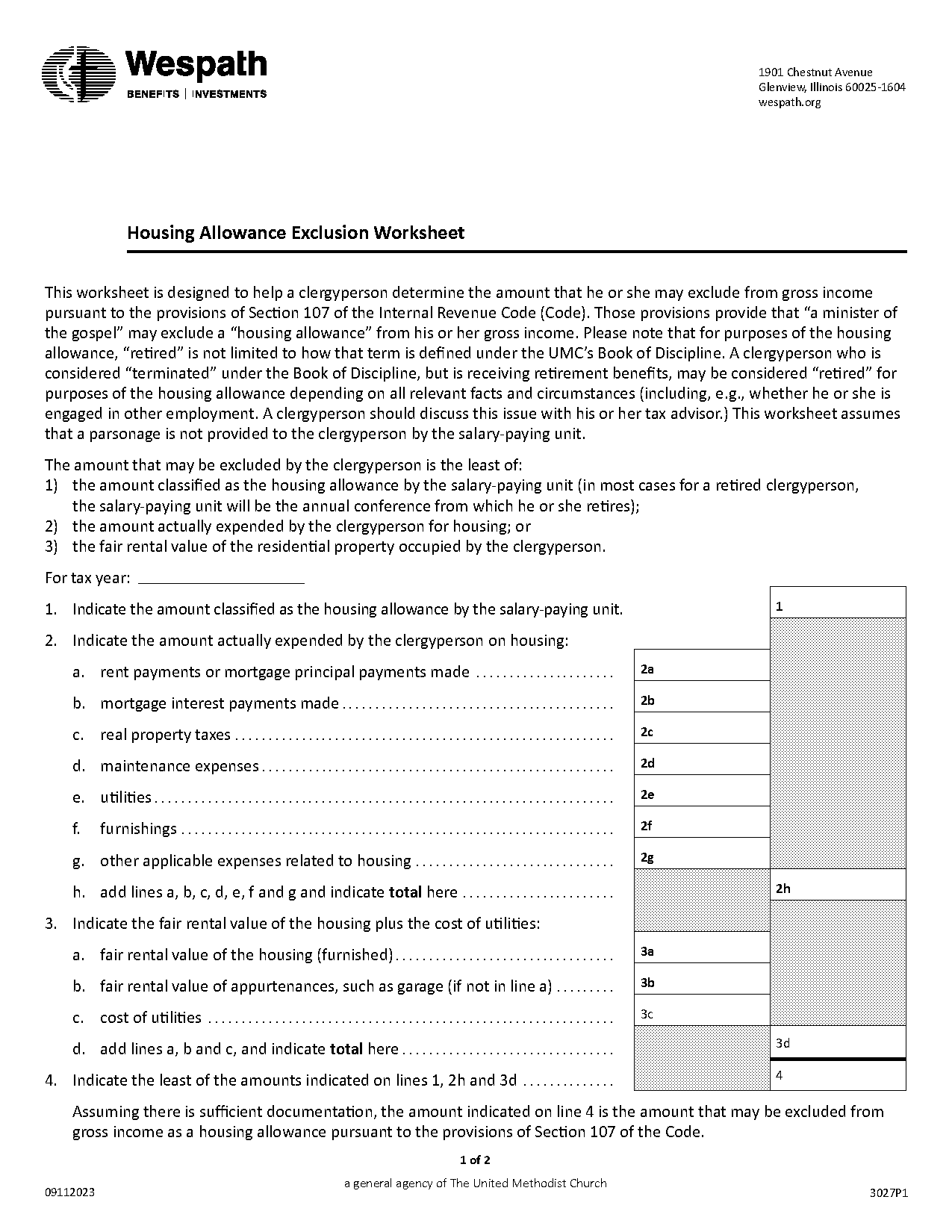 clergy housing allowance form