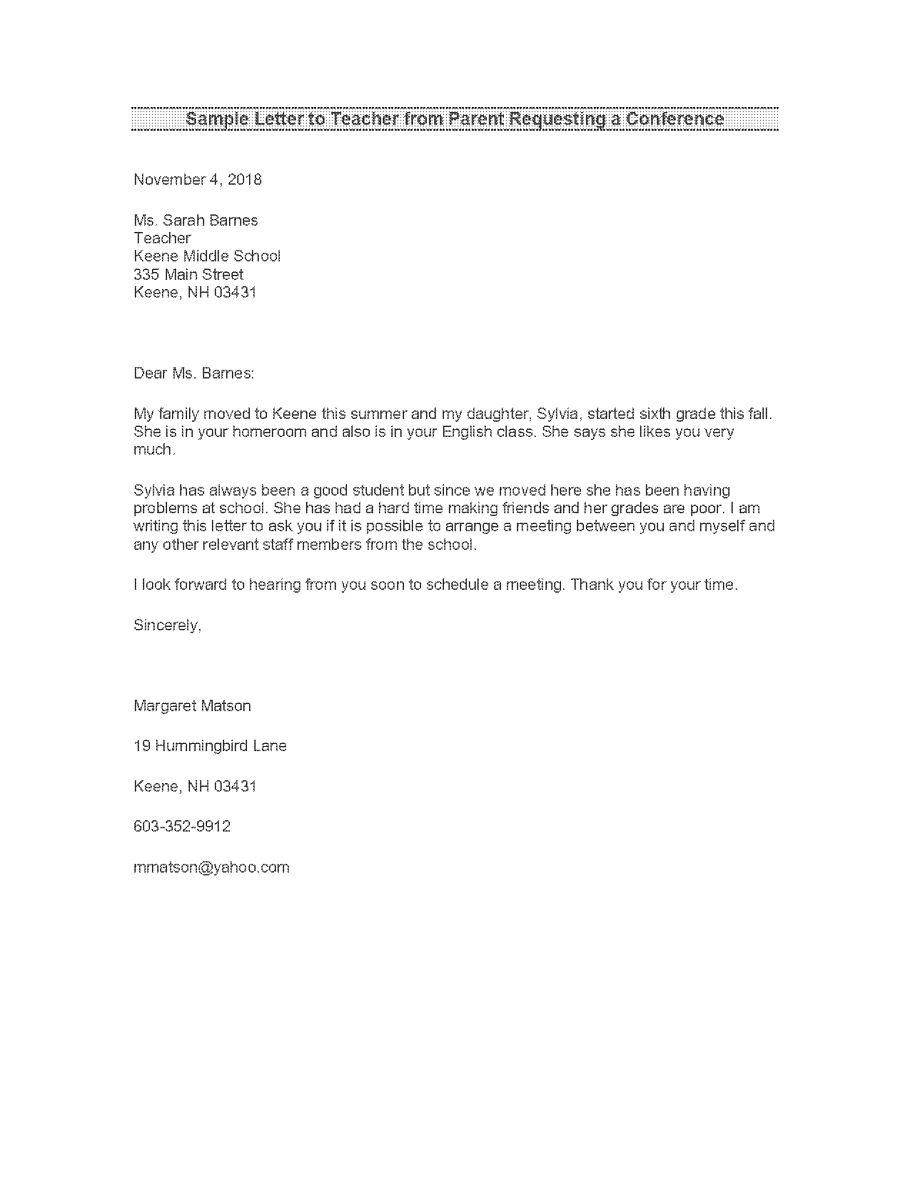 parent conference request letter