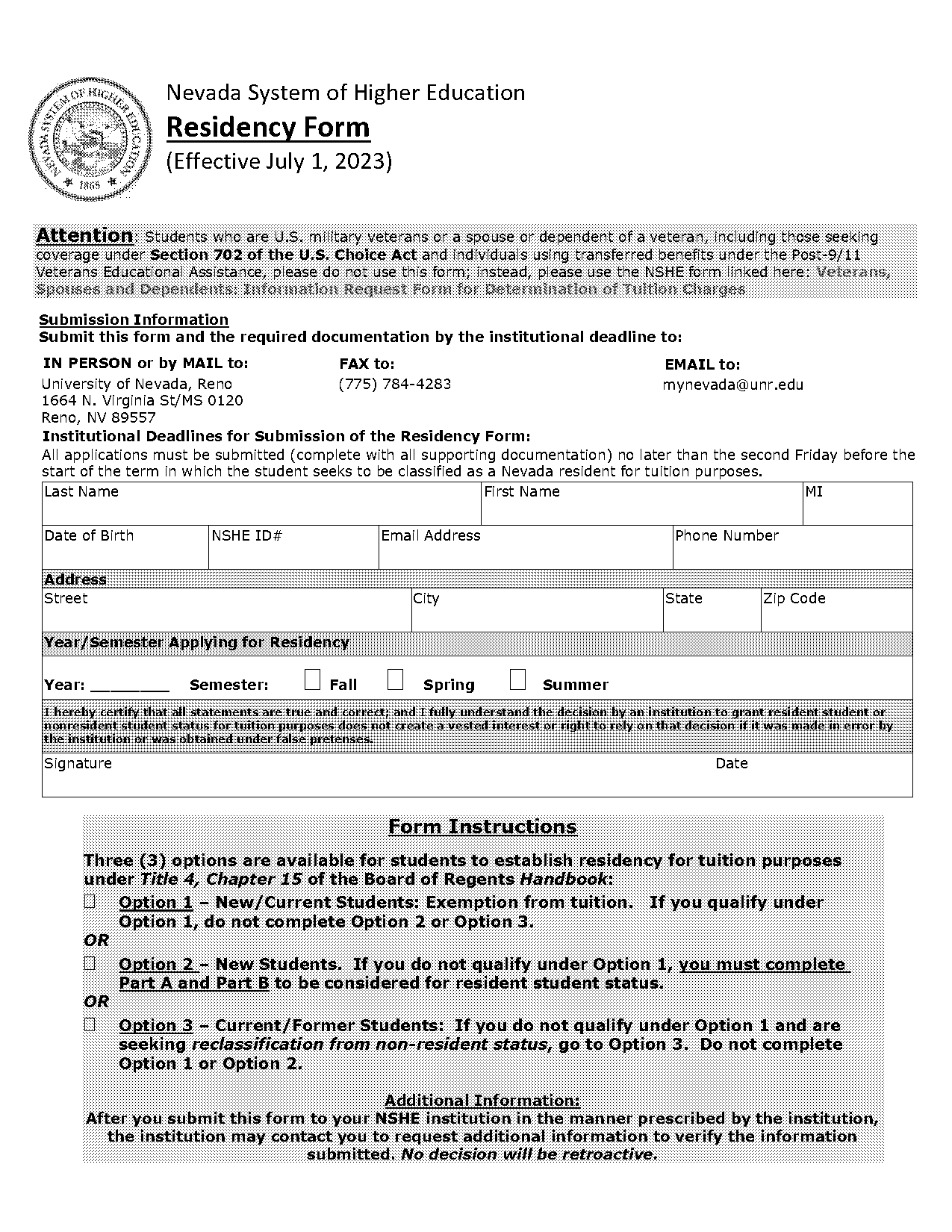 affidavit of residency nevada