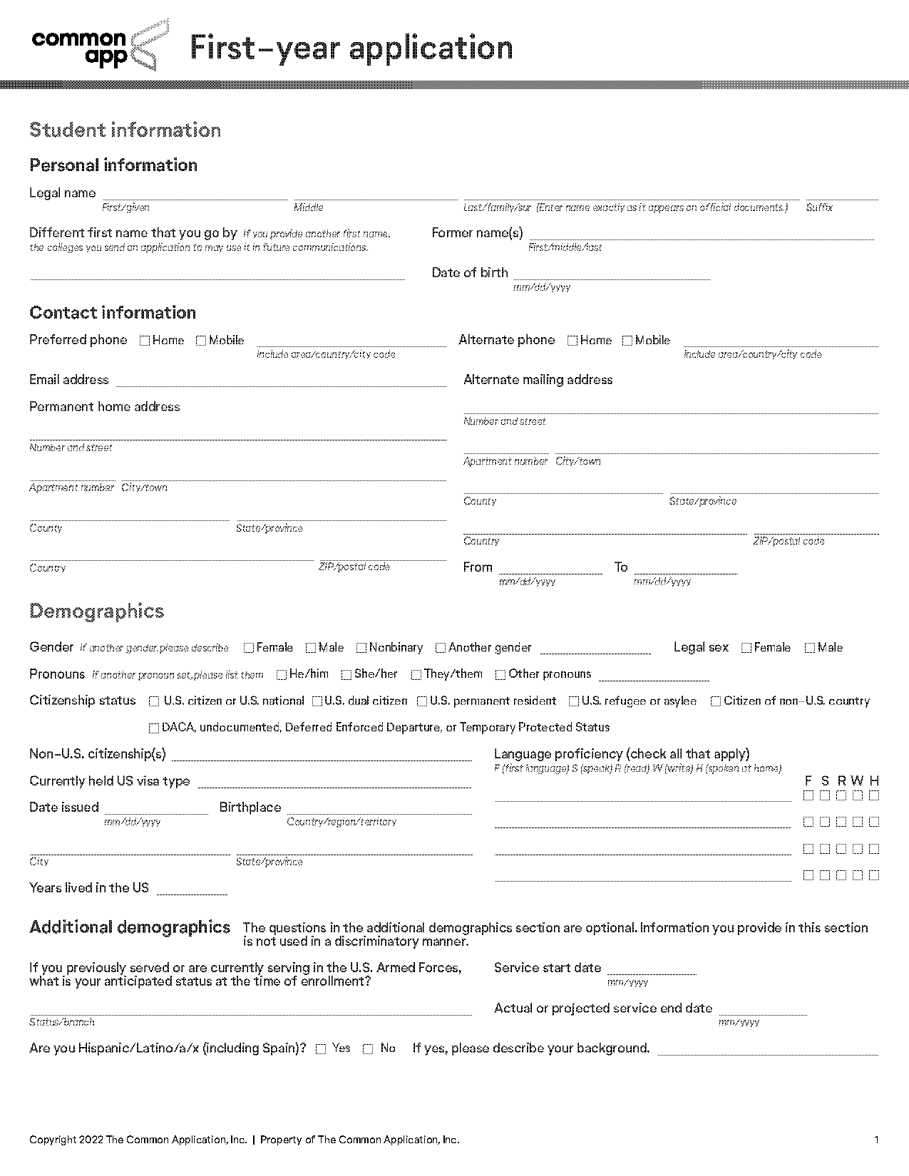 common application online form