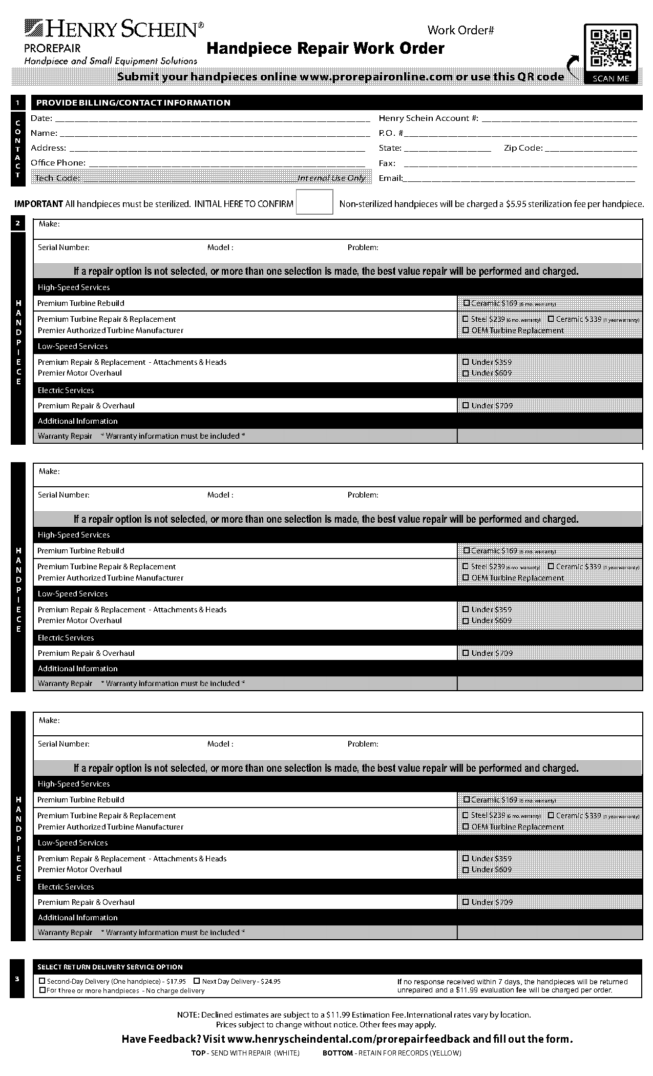 henry schein pro repair work order form