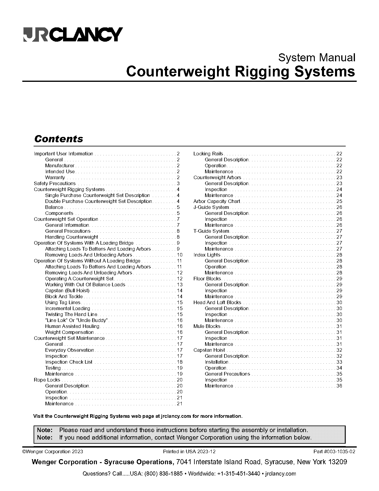 manual counterweight rigging systems