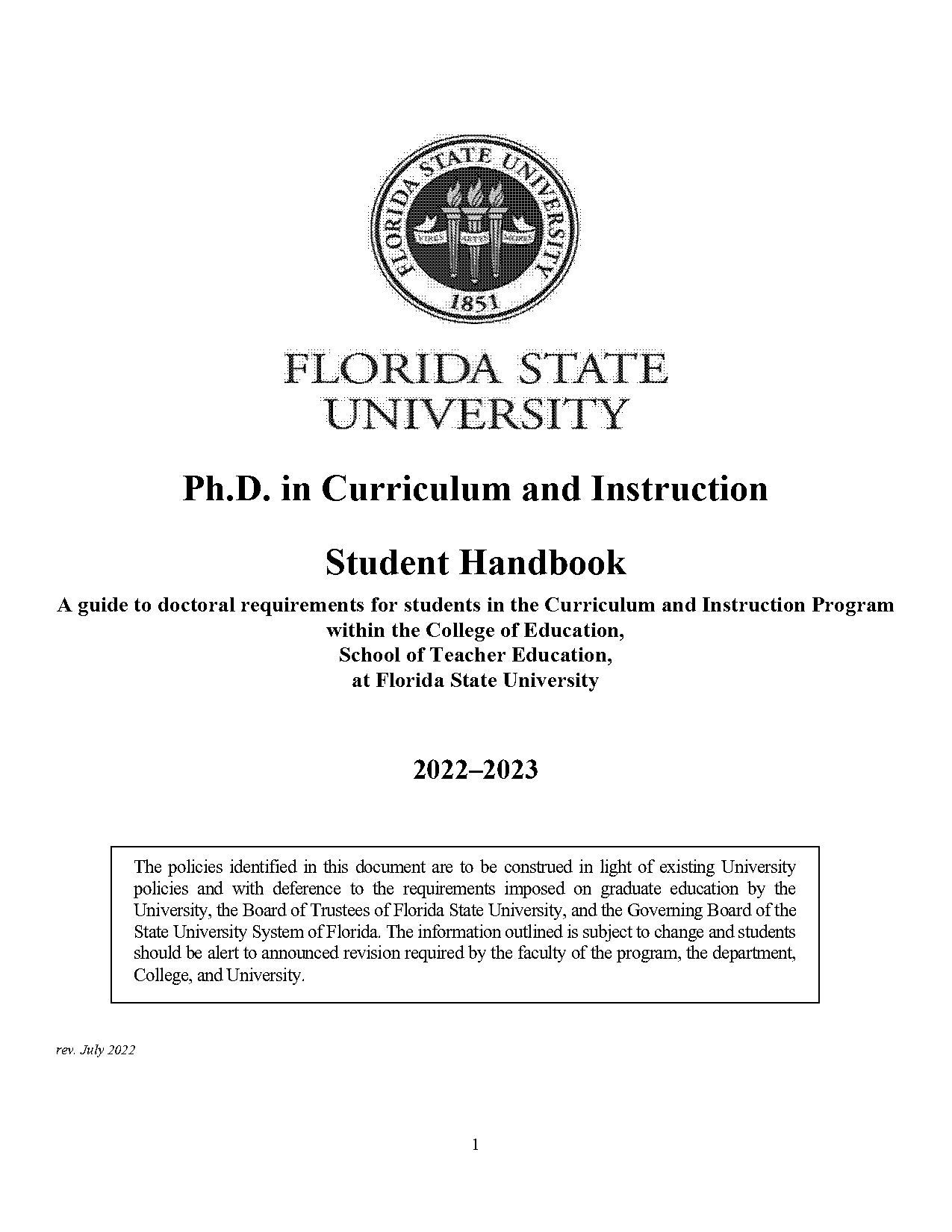 fsu phd program credit requirements