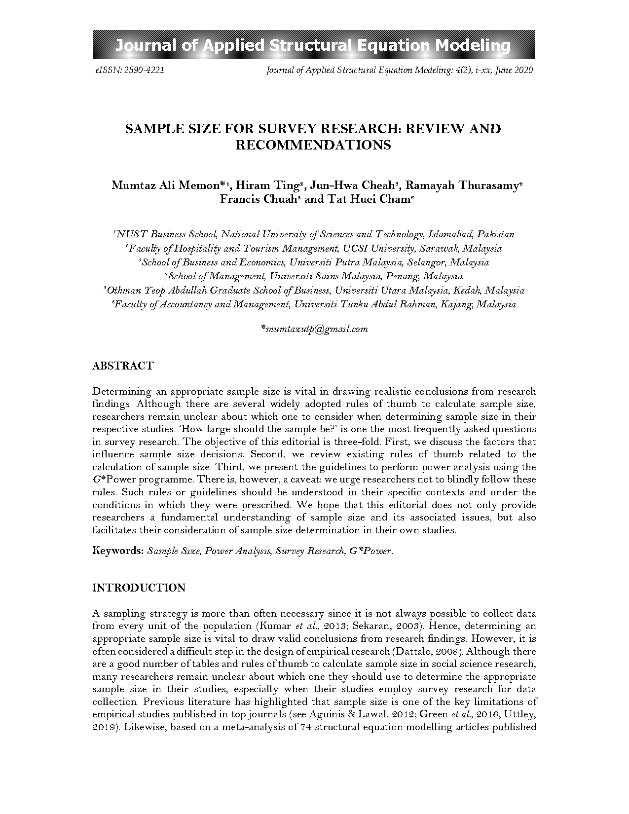 sample size table for research