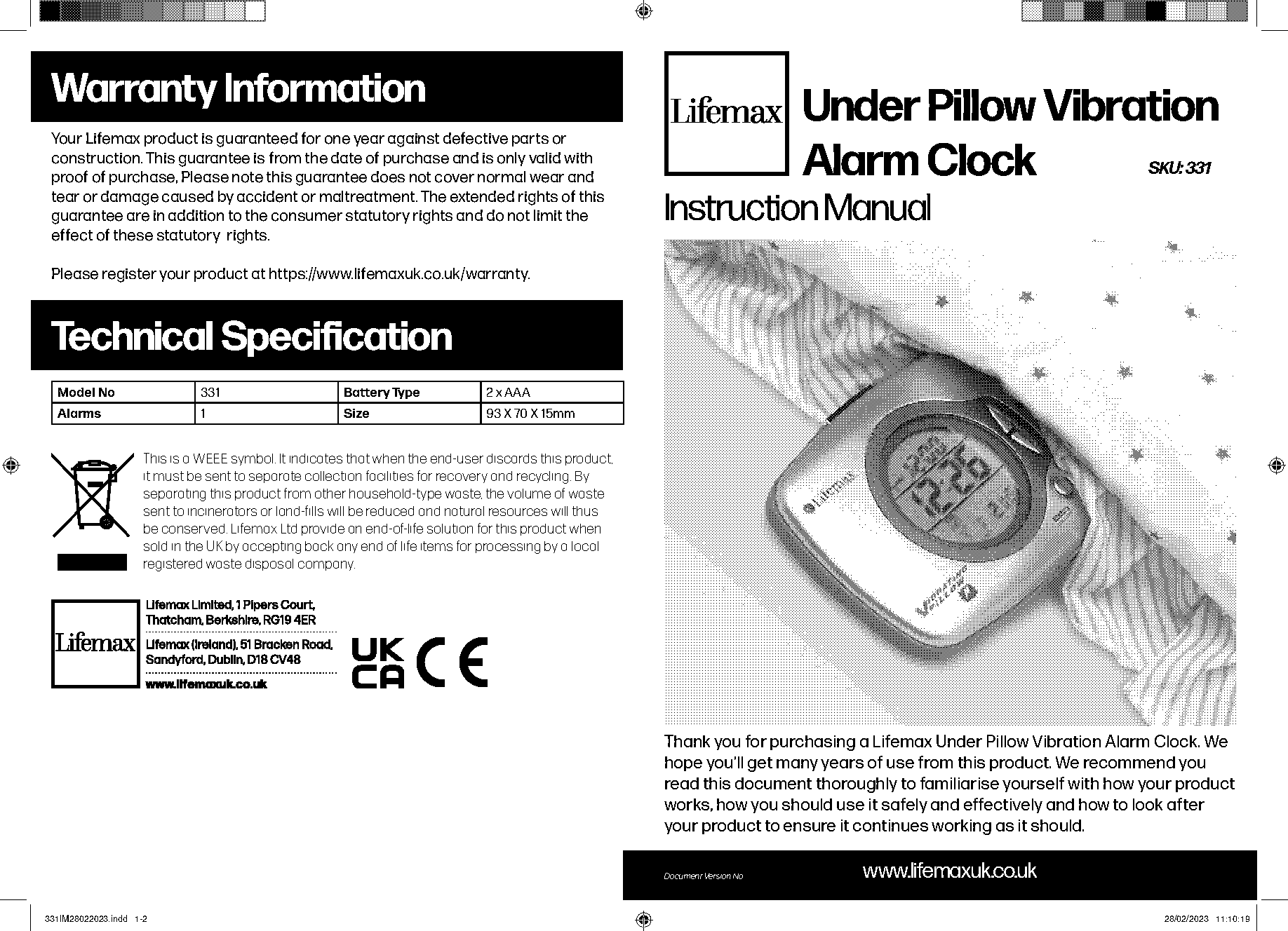 lifemax vibrating alarm clock instructions