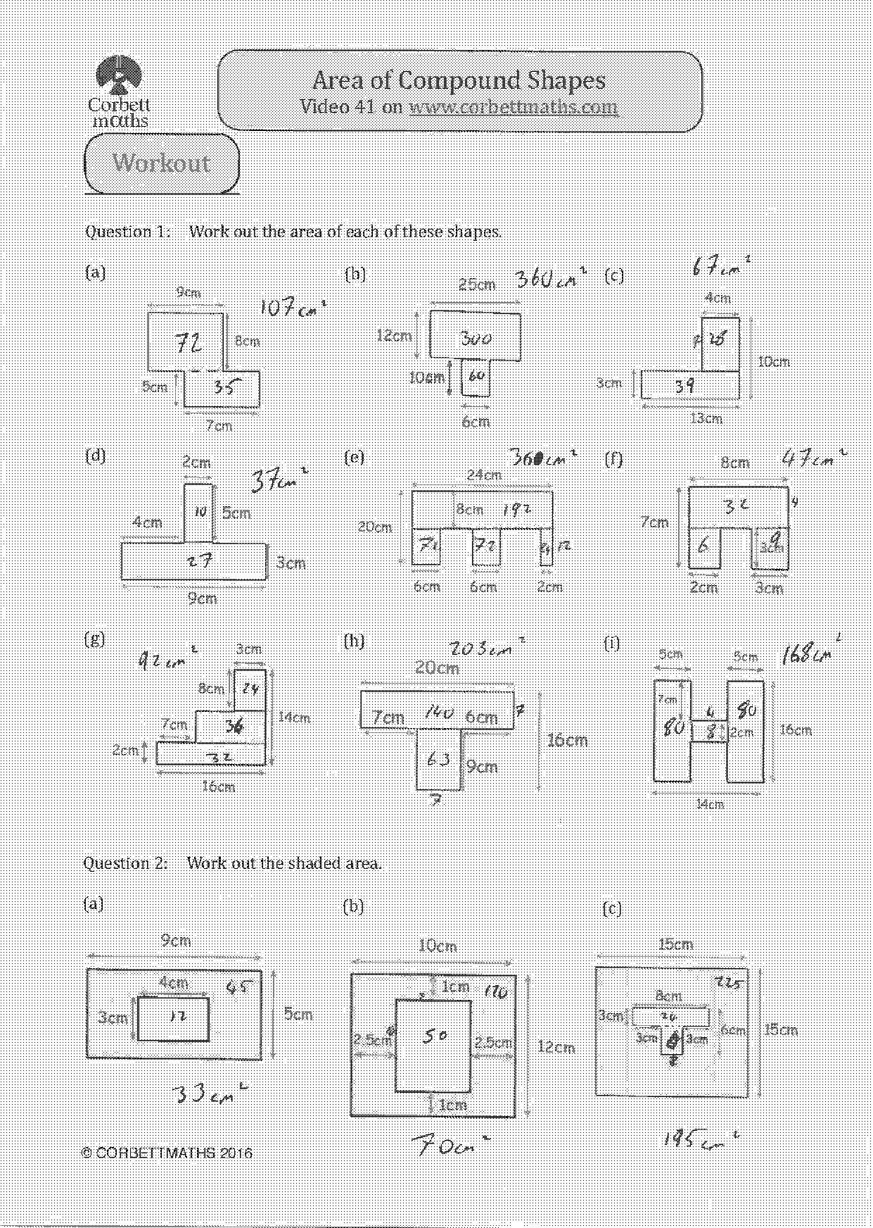 compound shapes area worksheet answers