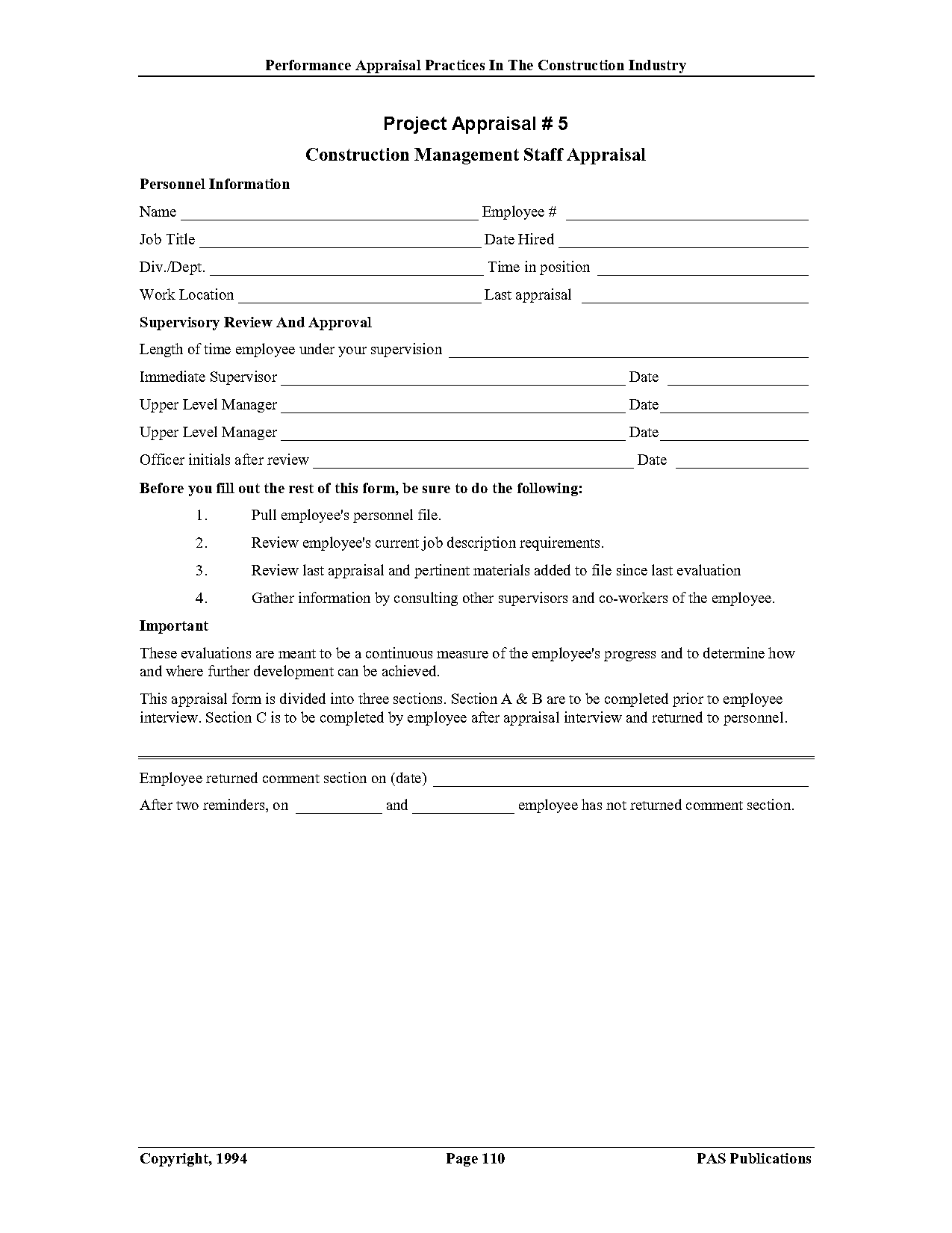 construction employee evaluation form