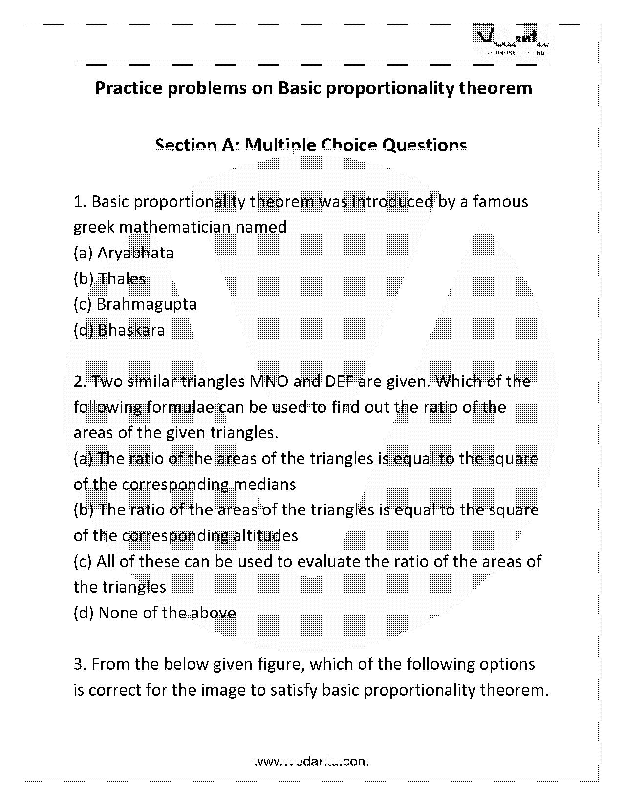 basic proportionality theorem worksheet