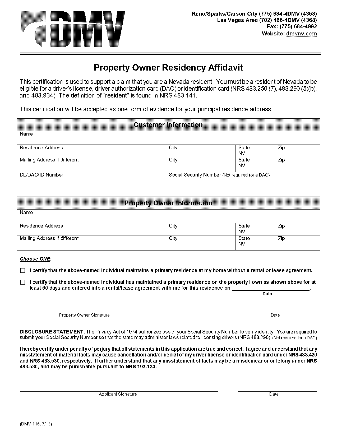 affidavit of residency nevada