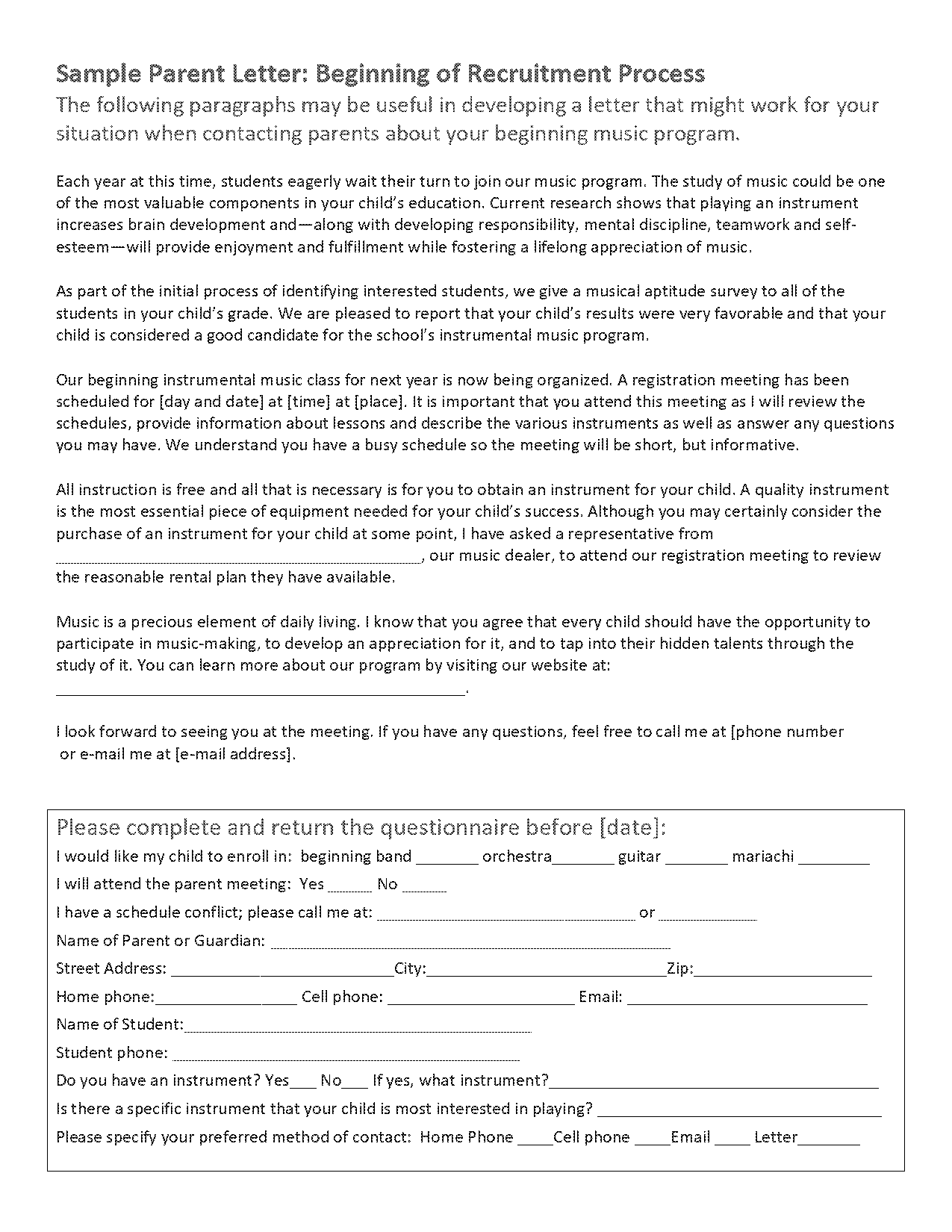 letter to music parents template