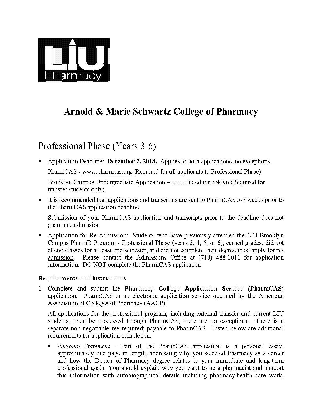 pharmcas address for transcripts