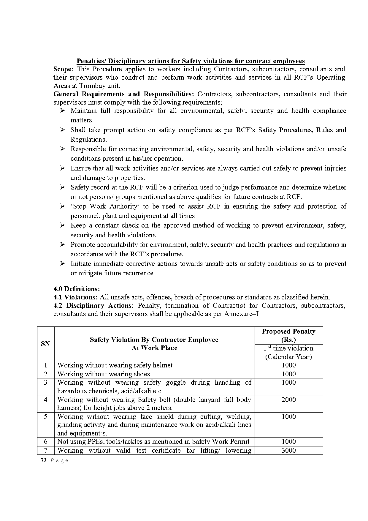 safety violation penalty format