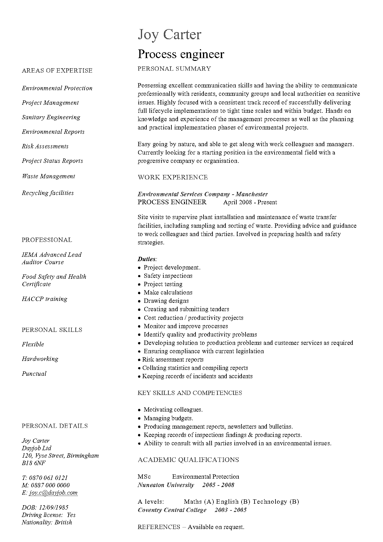 production engineer resume pdf download