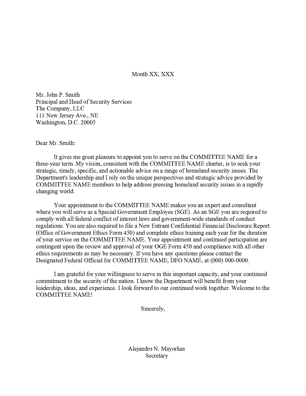 appointment letter template format