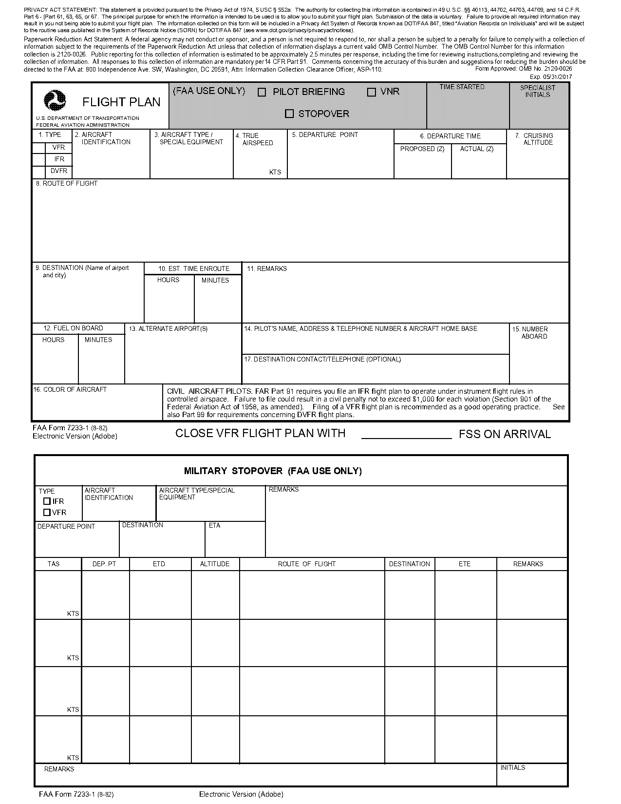 filling out flight plan form