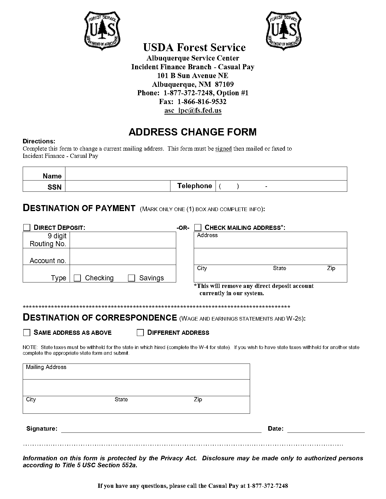 us forest service direct deposit dates