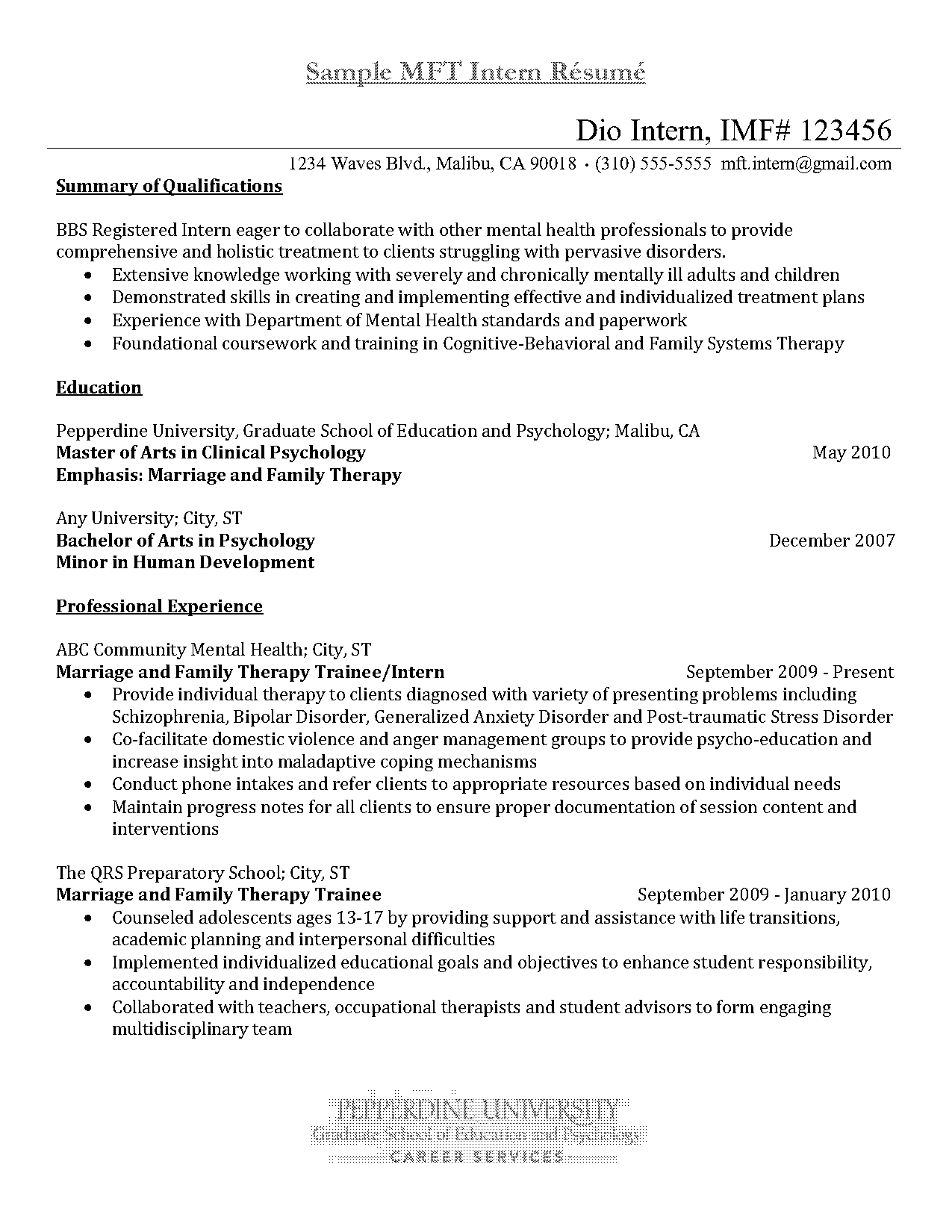 psychology graduate skills resume