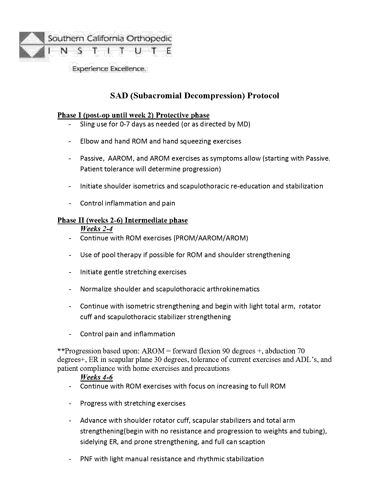 physical therapy protocol subacromial decompression